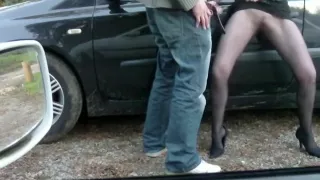 Horny amateur babe ass fucked in public