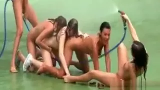 Outdoor lesbo orgy with naked teen hotties