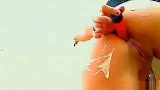 Gorgeous sexy brunette dildos ass