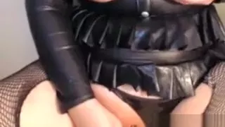 Big tits mistress in leather dildos