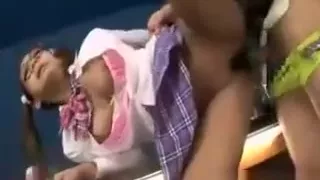 Schoolgirl with Glasses Sucks Guy