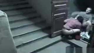 Staircase security cam catpures wife fucking