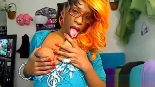 Black QueenAnitaDiks with long legs teases her hairy pussy