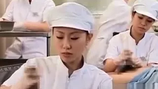 Teen asian nurses rubbing shafts for sperm medical exam