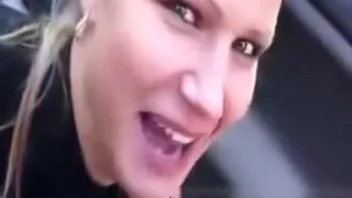 Blonde beauty sucks cock after getting out of a car