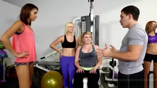 Random girls flash their nice perky titties in the gym