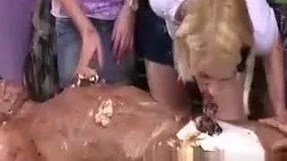 Femdom babes cover subject in desserts and love humiliating