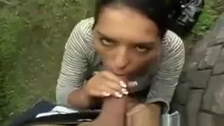 Brunette babe shows off her huge boobs and pounded