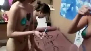College Girls Paint Their Perfect Tits In Dorm Room