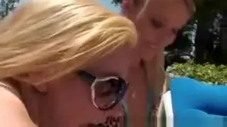 Bikini Clad Babes Sucking Dick At Reverse Gangbang