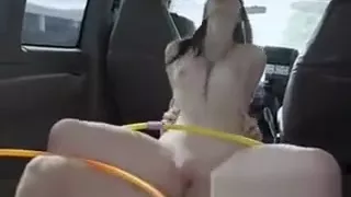 Brunette Hippy Chick Playing Cowgirl In Backseat Of Van