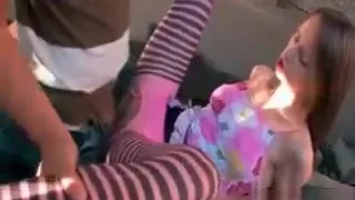 Kinky teen Beata pussy banged thru her pantyhose outdoor