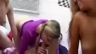 Horny sluts tugging cock for this very lucky guy