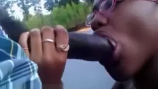 Nerdy Ebony Slut Polishing Her Lover'S Doorknob