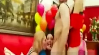 CFNM horny ladies sucking strippers cock and receiving jizz