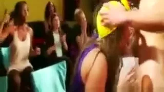 Slutty CFNM group blowing strippers during stripping party