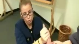 Skanky blonde teacher gets horny and jerks off student