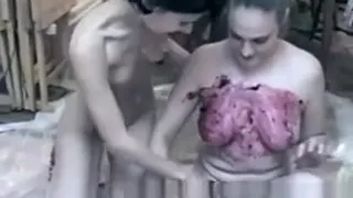 Cute amateur girls playing with jelly