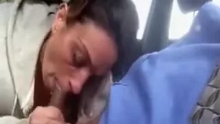 Wife gives blowjob in the car
