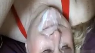 Fat blond bitch giving great blowjob