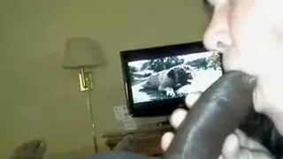 White girl blowing black rod