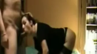 Three amateur teens in stockings give hot blowjob