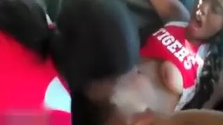 Cute black cheerleaders having lesbian