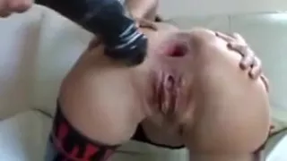 Bizarre wife extreme anal dildo fucking