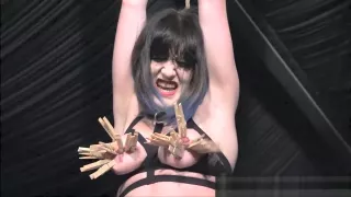 Tied amateur slave Louise whipped