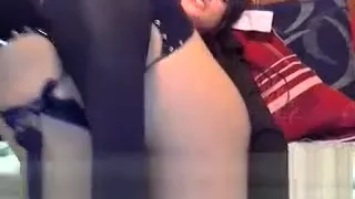 The brunette with big boobs does a hand job and blowjob