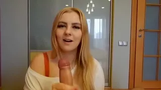 Cute Blonde Gives a Handjob