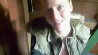 Blonde wife giving partner a blowjob in a garden shed at the bottom of garden