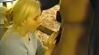 Horny blonde momma sucks and licks big black dick in room