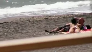 Nude hot ass brunette gives blowjob and hand job on the beach