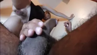 Hairy mature riding a black ...