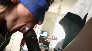 Blindfolded chick sucks a BB...