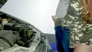 Latin stepsister seduces male mechanic from Greece imitating Arab sex