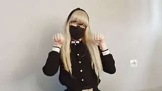 Cute sissy Sonia plays with her toys