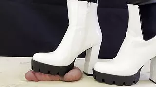 White Dangerous Heeled Boots Crushing and Trampling Slave's Cock - 3 POV, CBT