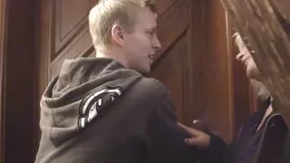 Shaved blonde cougar spreads legs for neighbor