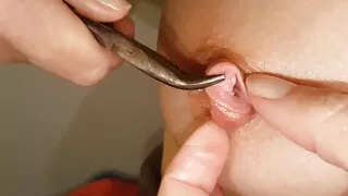 nippleringlover horny milf twists extreme stretched pierced nipple inside out with pliers bdsm nipple play