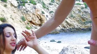 Hard beach sex with brunette babe