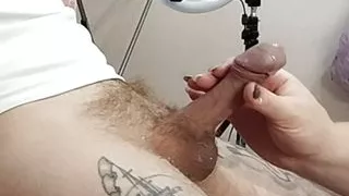 naughty hands of a fat woman masturbate my dick to a cumshot close-up