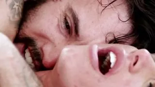 Bigboob MILF deepthroats during missionary and spoon sex