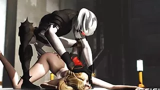 Hot sex in the sci-fi lab. A sexy girl gets fucked by an android monster
