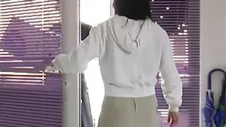 A horny German chick gets her shaved pussy pleased