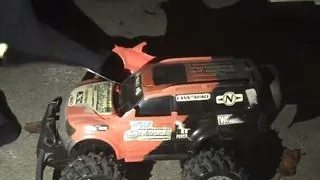 Stomping a Toy Truck with Socks