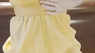 Milf strips and rubs her pussy