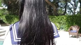 Schoolgirl Marica walks through the house before