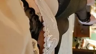 Sissy in Panties and Thigh Highs and Heels Waiting for Her Cock.